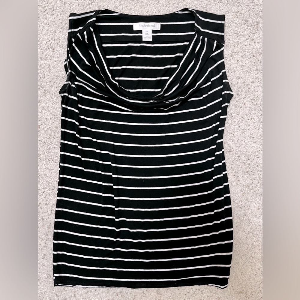 Small Cowl Neck Sleeveless Tank. Motherhood Maternity. GUC. Black white stripe.